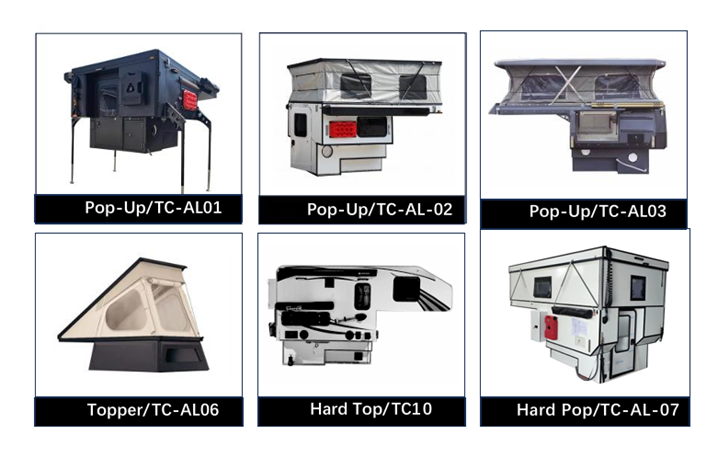 Sechs Wohnmobilausführungen: verschiedene Modelle und Designs in kompaktem Format